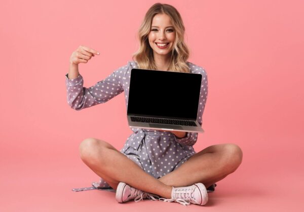 Woman laptop work while travel RF